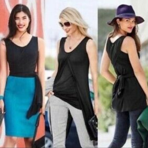 CAbi Beyond the Tee #3243 Black Stretch Layered Sleeveless Tunic Top, Size Small - Picture 4 of 9